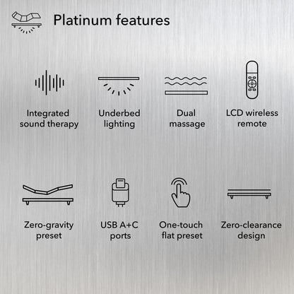 Diagram of Baselogic Platinum Adjustable Base showing its features || level: Platinum